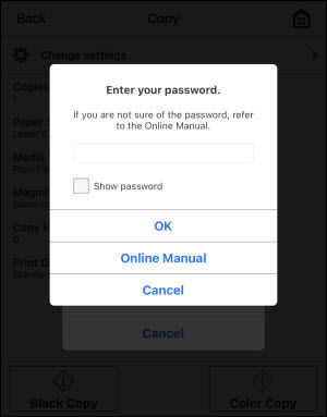 Enter the printer's password and select OK
