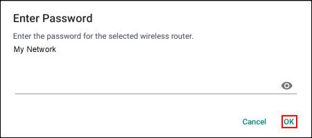 Enter password screen. Tap OK when network password has been entered.