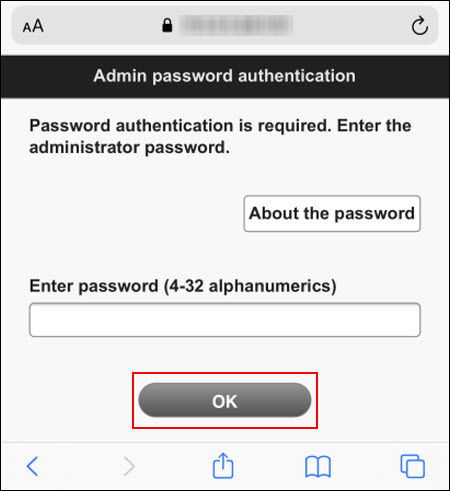 Enter the password for your printer, then tap OK (outlined in red)