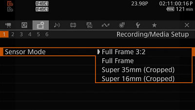 Sensor Mode Settings Menu