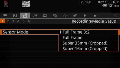 Sensor Mode Settings Menu 