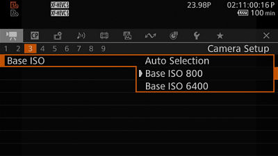 Base ISO Settings Menu