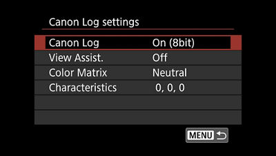 Canon Log settings