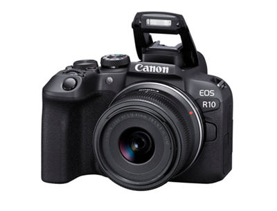 Canon EOS R10 - Front Slant Left with Flash Open