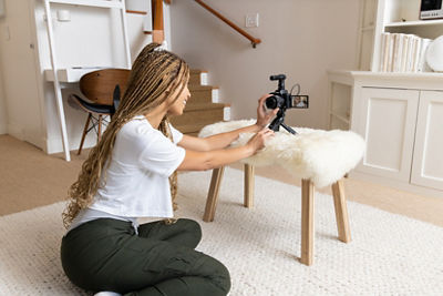 vlogging camera with woman