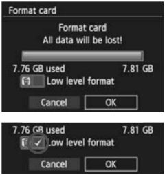 Formatting the card on the EOS 70D