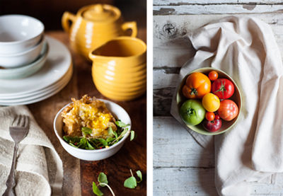 side by side salad and bowl of colored tomatos