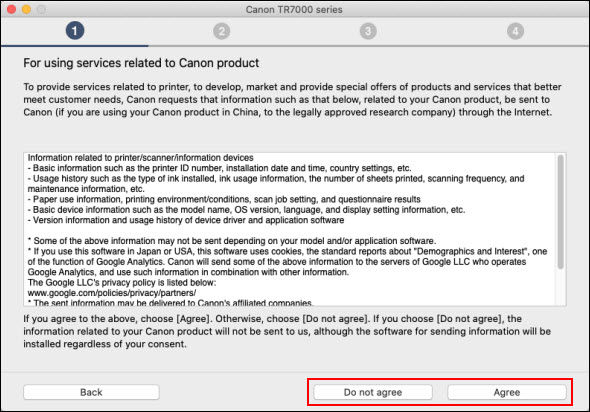 Select Do not agree or Agree (outlined in red) to proceed