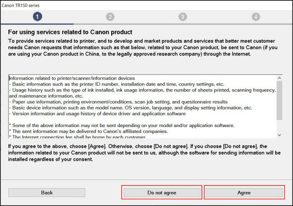 Click Do not agree or Agree (both outlined in red) to proceed)