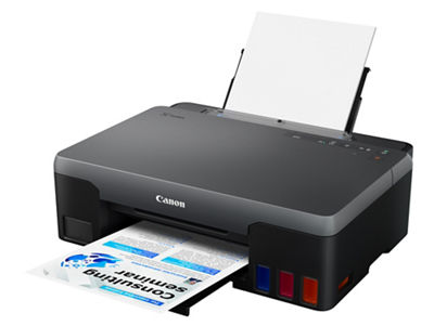 Canon PIXMA G1220 MegaTank Printer - Slant with paper