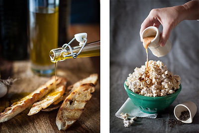 olive oil and bread and popcorn