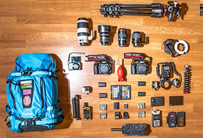 gear bag contents in flatlay