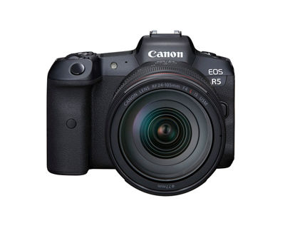 Canon EOS R5 Full-Frame Mirrorless Camera - Front with RF 24-105mm F4 L Lens