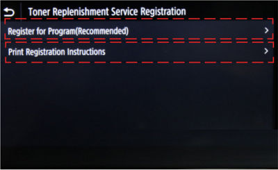 Registration menu with "register for program" and "print registration instruction" options