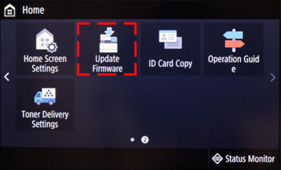 Homescreen 3 with Update Firmware button highlighted
