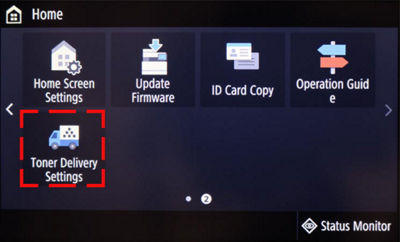 Homescreen 2 with Toner Delivery Settings button highlighted