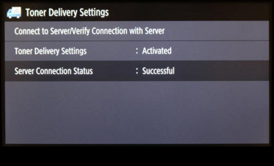 toner delivery settings menu with activated toner delivery status