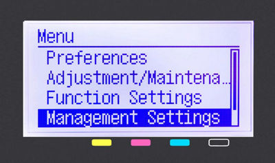 "Menu" manu with management setting highlighted