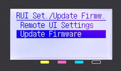 RUI Set. / Update Firmware menu with update firmware highlighted