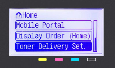 Homescreen with Toner Delivery Settings button highlighted