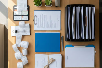 Bunch of Different FIles and Papers on a Desk
