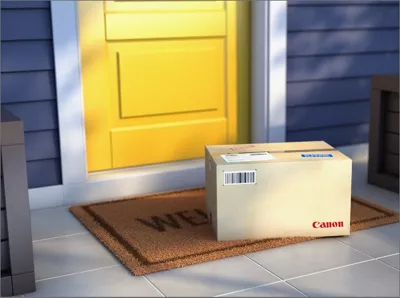 Canon shipping box outside front door