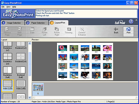 Printing an Index of photos in Easy-PhotoPrint