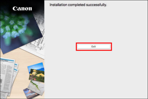 Installation completed successfully. Click Exit (outlined in red) to proceed