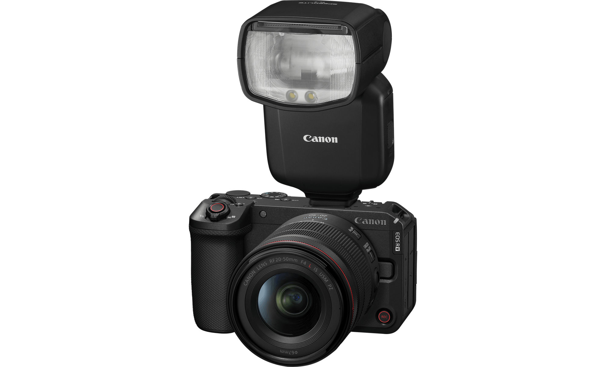 EOS R6 V with Flash Attached