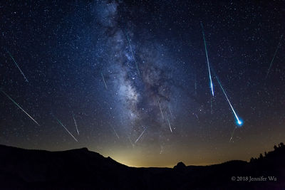 Meteor Shower Composite with Milky Way and Fireballs