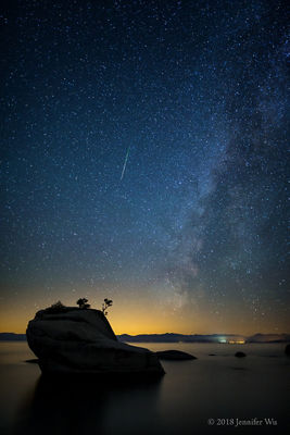 Meteor and the Milky Way over Lake Tahoe Vertical