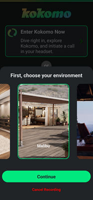 kokomo app choose your environment screen