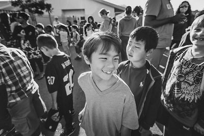 Kids at school black and white