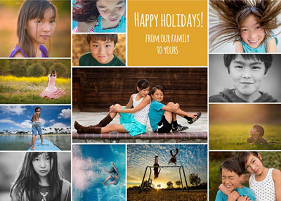 collage of family photos with Happy Holidays message