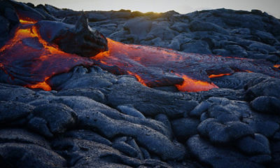 Lava flowing down rocks