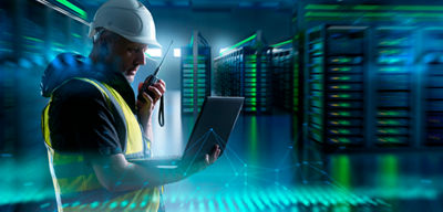 man working in a data center