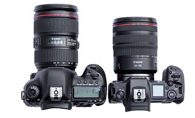 Side by side comparison of Canon EOS 5D Mark IV (left) and the Canon EOS R (right)