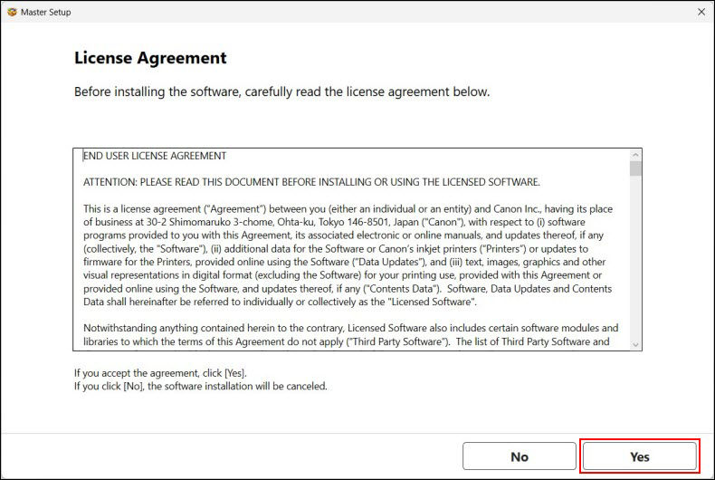 Click Yes (outlined in red) to proceed