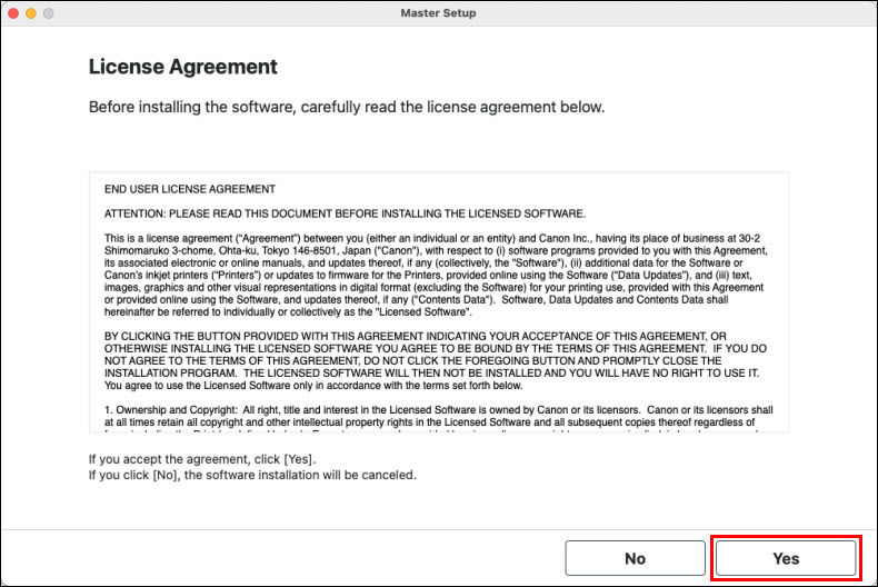 Select Yes (outlined in red) to continue