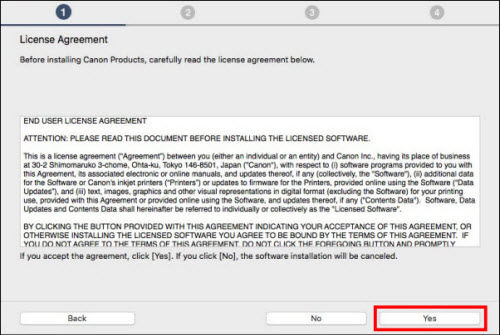 Read the license agreement, then click Yes (outlined in red) to proceed