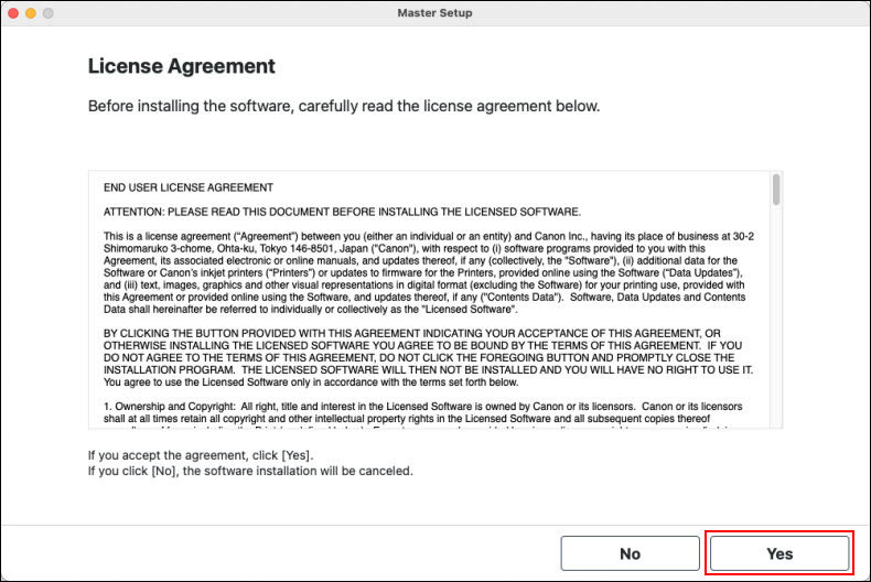 Click Yes (outlined in red) to proceed