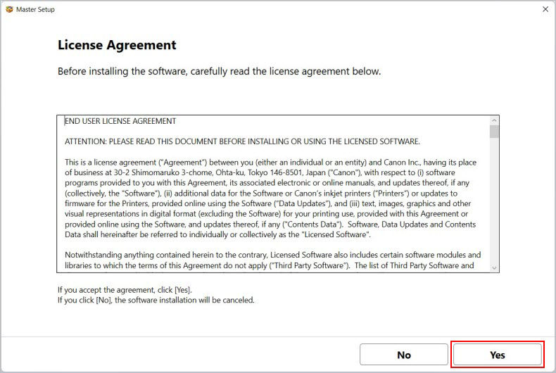 Click Yes (outlined in red) to proceed