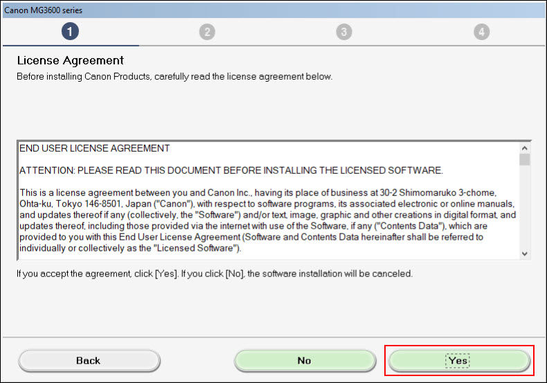 Select Yes to proceed (outlined in red)