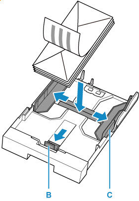 Load the envelopes in portrait orientation with the print side facing down