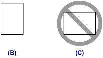 Load the paper in portrait orientation (B), not landscape orientation (C)