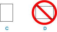 Always load paper in portrait orientation (D), as loading paper in landscape orientation (E) can cause paper jams