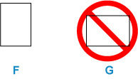 Load the paper in portrait orientation (F). Loading in landscape orientation (G) can cause paper jams