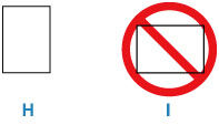 Figure: Load paper in the portrait orientation (H). Loading paper in landscape orientation (I) may cause paper jams