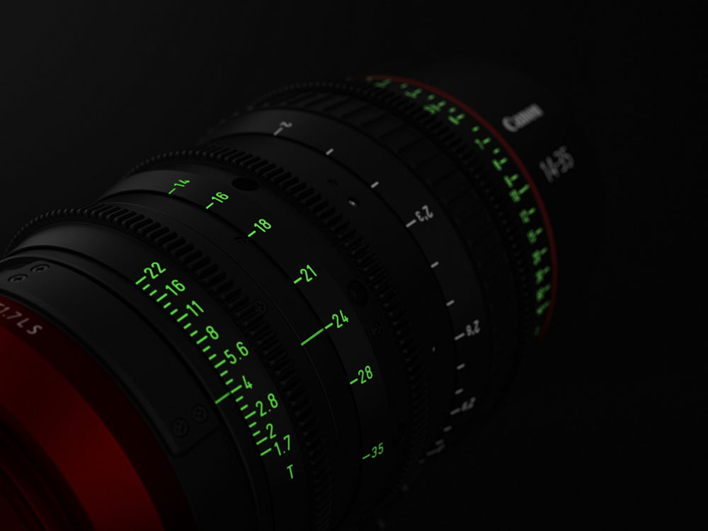 Flex Zoom CN‑E14‑35mm lens with illuminated focus and zoom markings