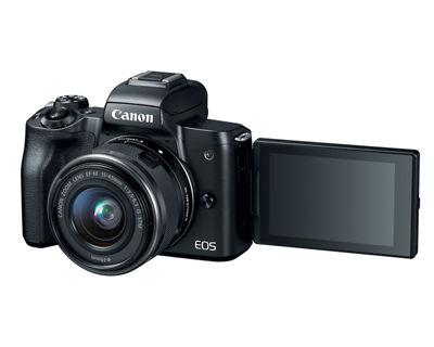 Canon EOS M50 - Black 3Q Open with EF-M 15-45mm STM